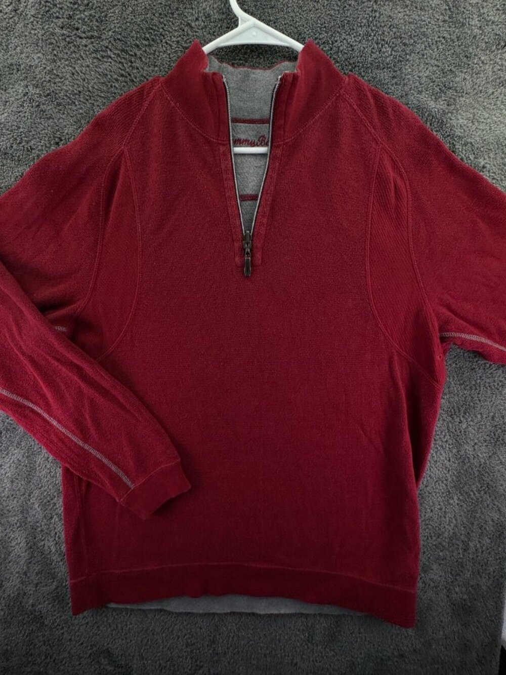 Tommy Bahama 1/4 Zip Red Pullover Cotton Reversible Gray Men Knit Adult Outdoor